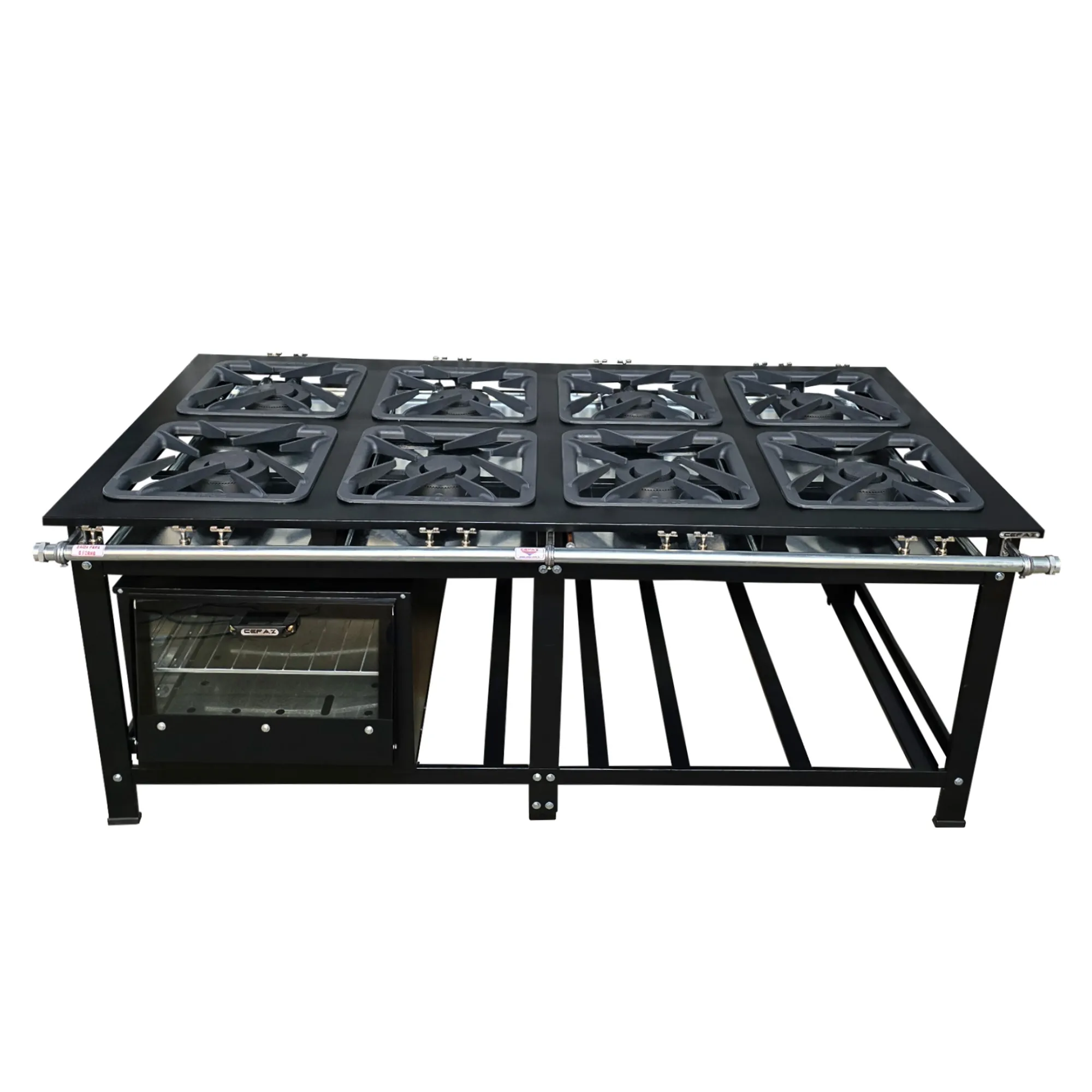 Fogão Industrial de Centro 8 Bocas Duplas Cefaz Linha Gold Baixa Pressão Aço Carbono com Forno 100 Litros Tampa de Vidro C-CFZG-159+FRG-22 — foto 2