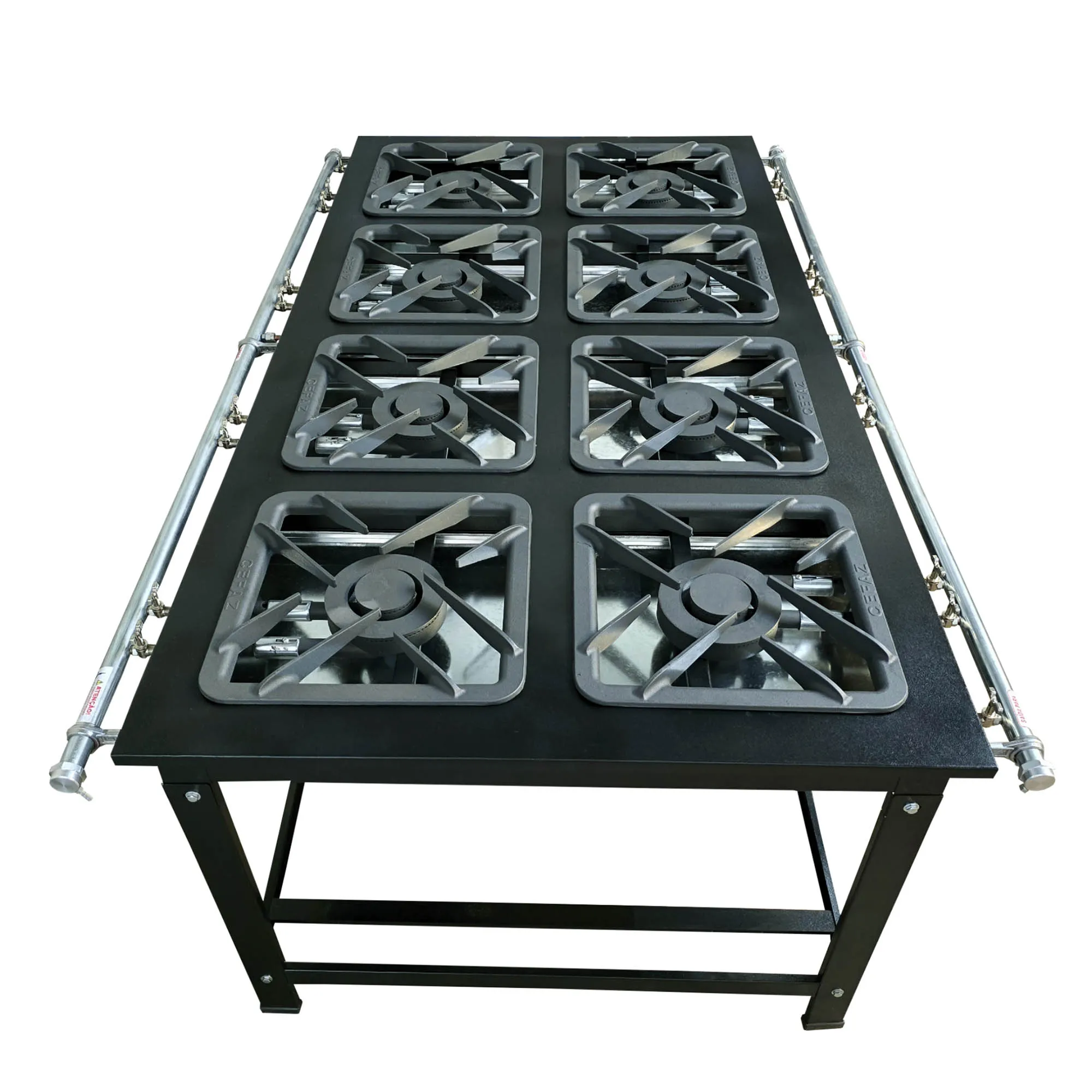 Fogão Industrial de Centro 8 Bocas Duplas Cefaz Linha Gold Baixa Pressão Aço Carbono com Forno 100 Litros Tampa de Vidro C-CFZG-159+FRG-22 — foto 3