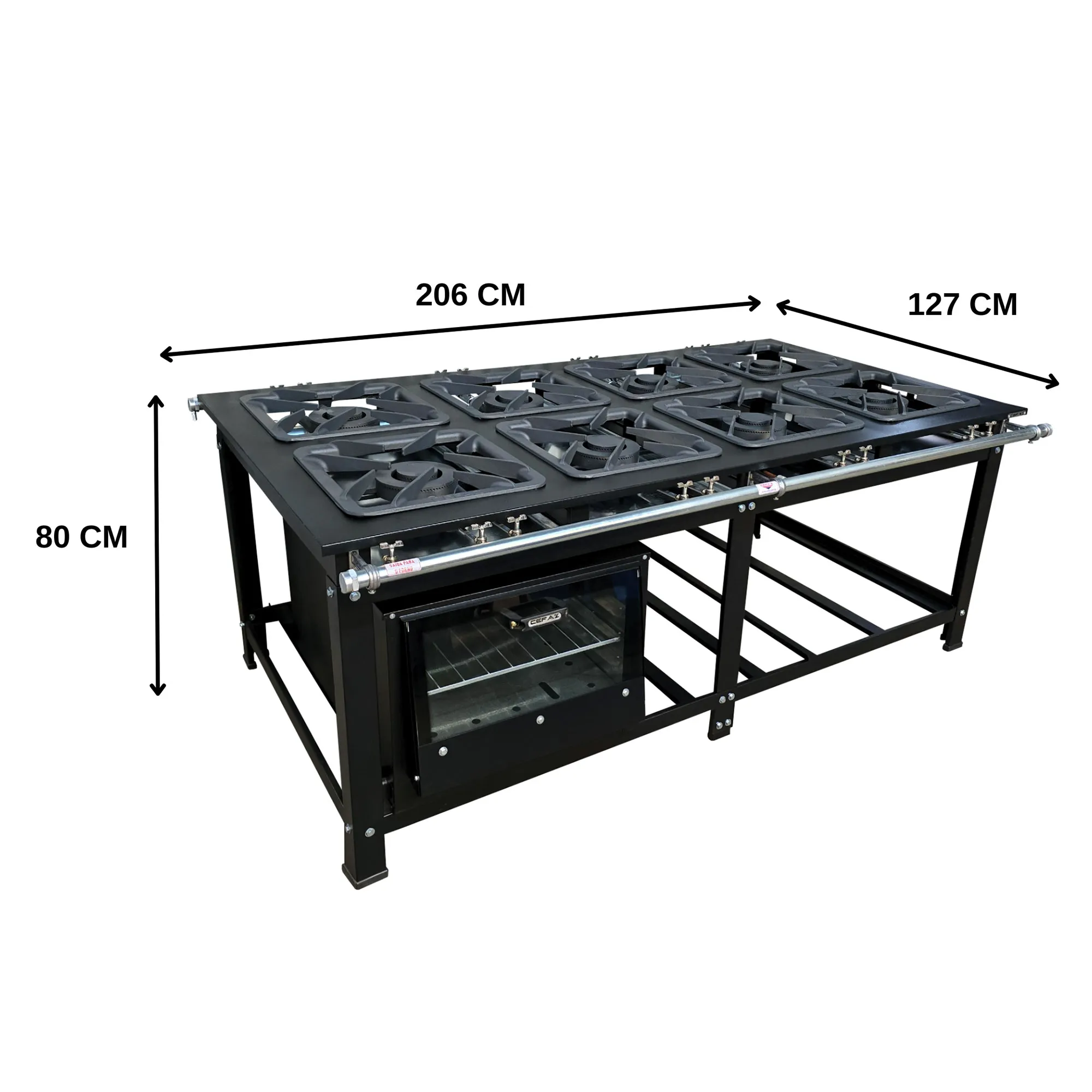 Fogão Industrial de Centro 8 Bocas Duplas Cefaz Linha Gold Baixa Pressão Aço Carbono com Forno 100 Litros Tampa de Vidro C-CFZG-159+FRG-22 — foto 4