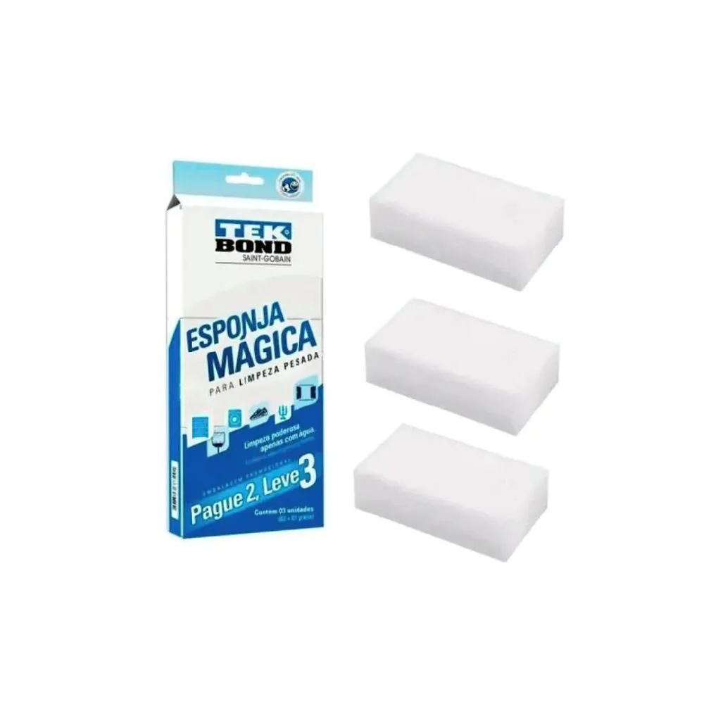 Kit 3 Unidades Esponja Mágica Tekbond Limpeza Pesada