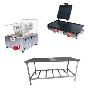 Kit Lanchonete Mesa 190x70 + Fritadeira 1 Cuba + Chapa 60cm - Imagem 1