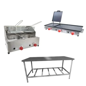 Kit Lanchonete Mesa 190x70 + Fritadeira 2 Cubas + Chapa 90cm - Imagem 1