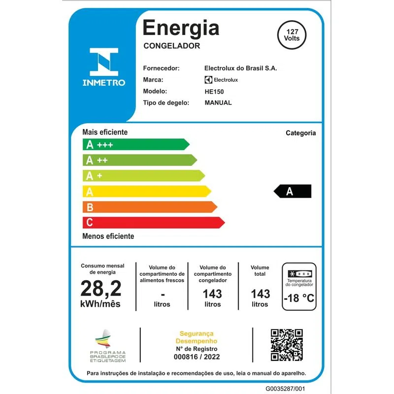 Freezer Horizontal Electrolux Cycle Defrost 143L com função Turbo Freezer Uma Porta (HE150) - Imagem 6