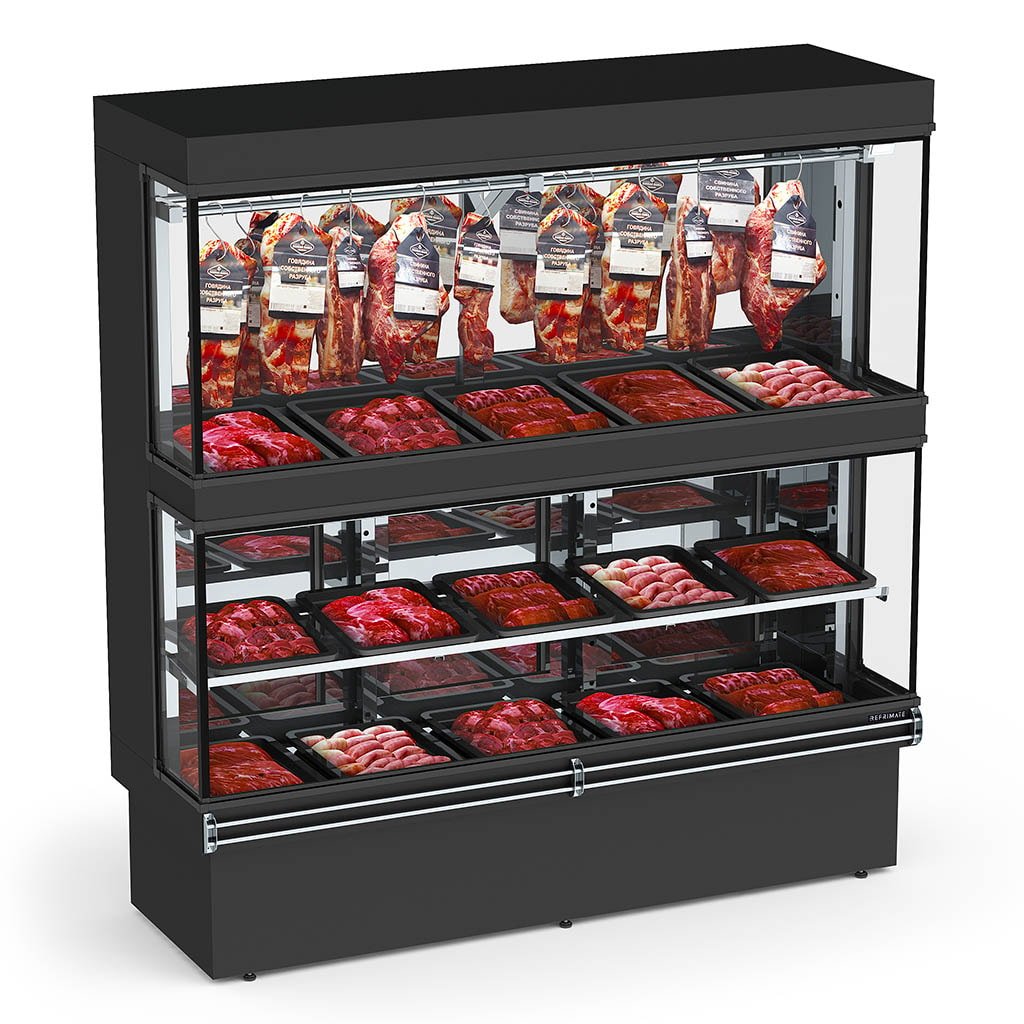 Expositor de Carne 200CM EAVAVR-2000 com Gancheira e Prateleira Refrimate Estático 220V Preto