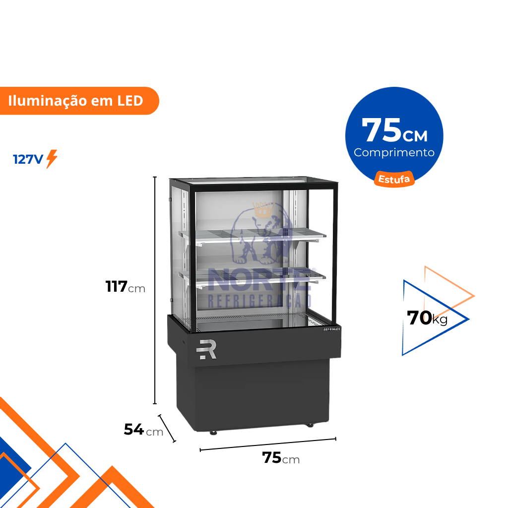 Vitrine Estufa Tampo em Vidro 75CM Refrimate Preto 127V CVPQ 750 - Imagem 2