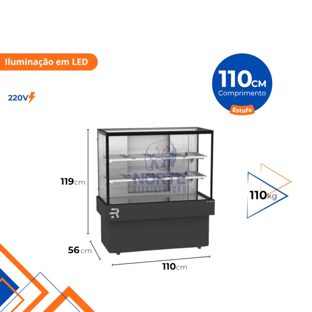 Vitrine Estufa Tampo em Vidro 110CM Refrimate Preto 220V CVPQ 1100 - Imagem 2
