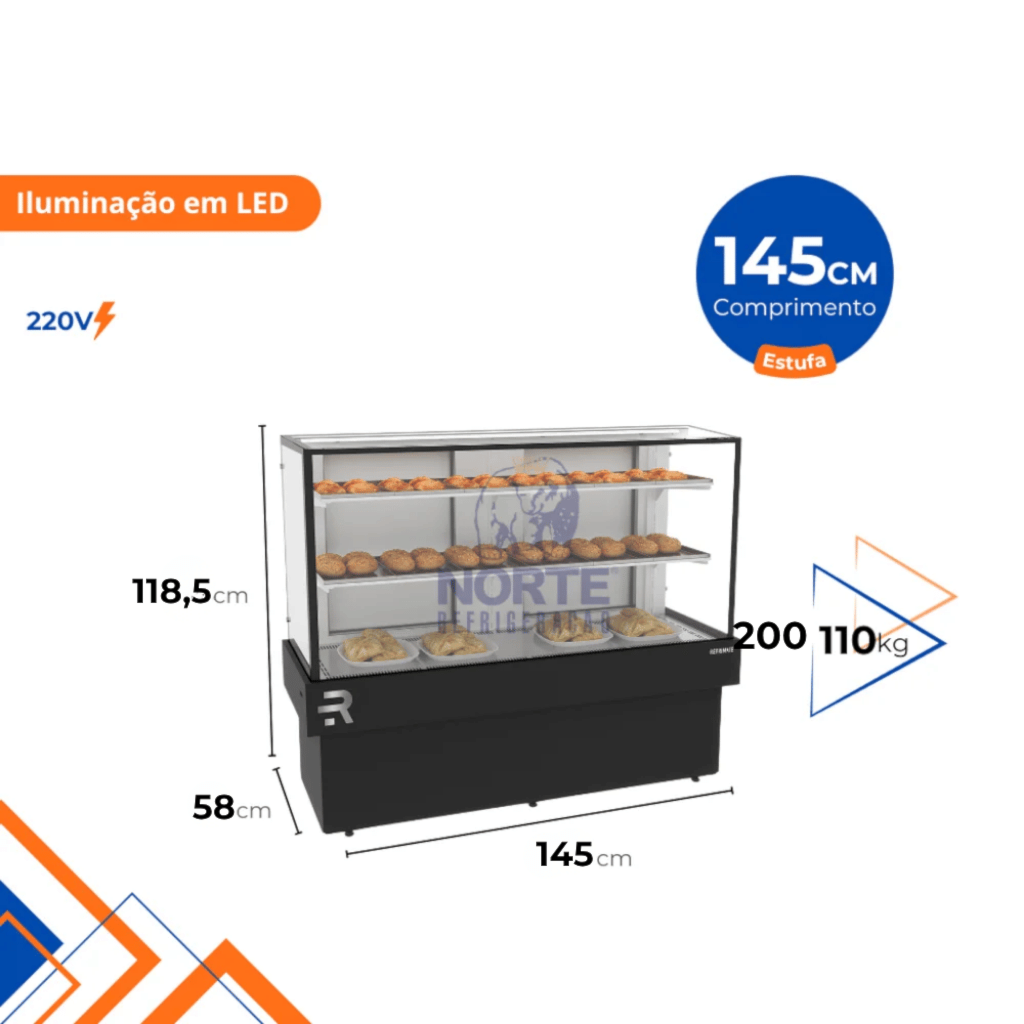 Vitrine Estufa Tampo em Vidro 145CM Refrimate Preto 220V CVPQ 1450 - Imagem 2