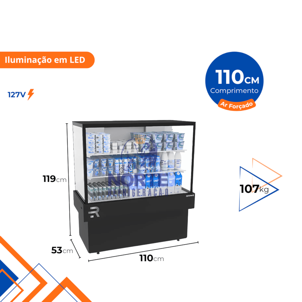 Vitrine Refrigerada 110CM Refrimate Ar Forçado 127V Preto CVPRAF 1100 - Imagem 2