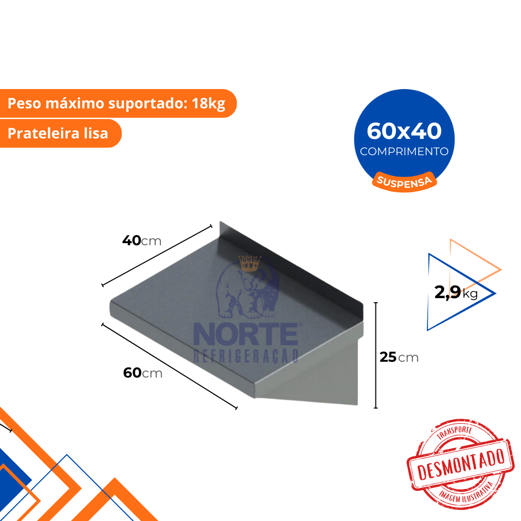 Prateleira Lisa Até 18Kg Edanca 60x40CM PSL4-600 - Imagem 2
