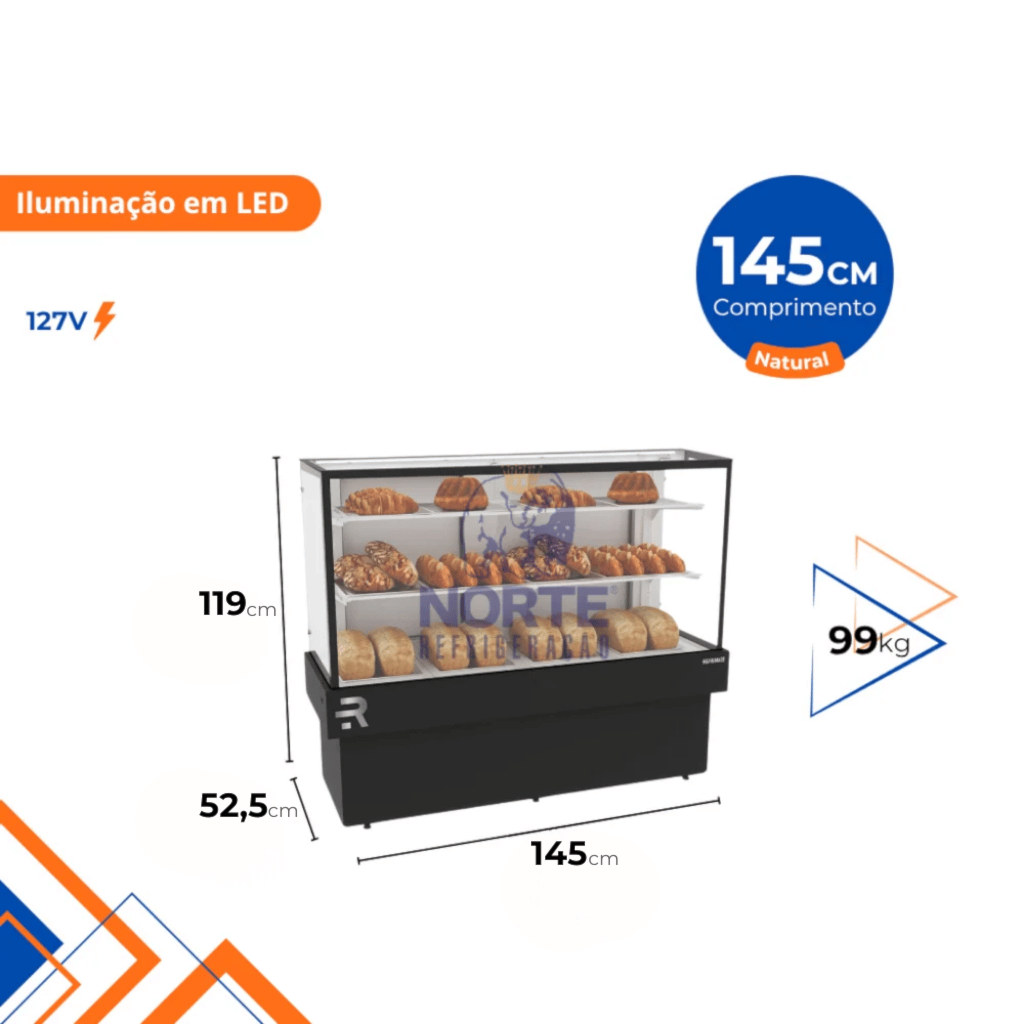 Vitrine Natural Seca Tampo em Vidro 145CM Refrimate 127V Preto CVPS 1450 - Imagem 2