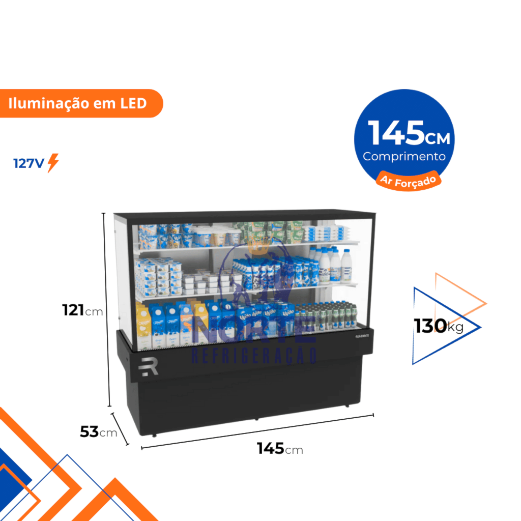 Vitrine Refrigerada 145CM Refrimate Ar Forçado 127V Preto CVPRAF 1450 - Imagem 2
