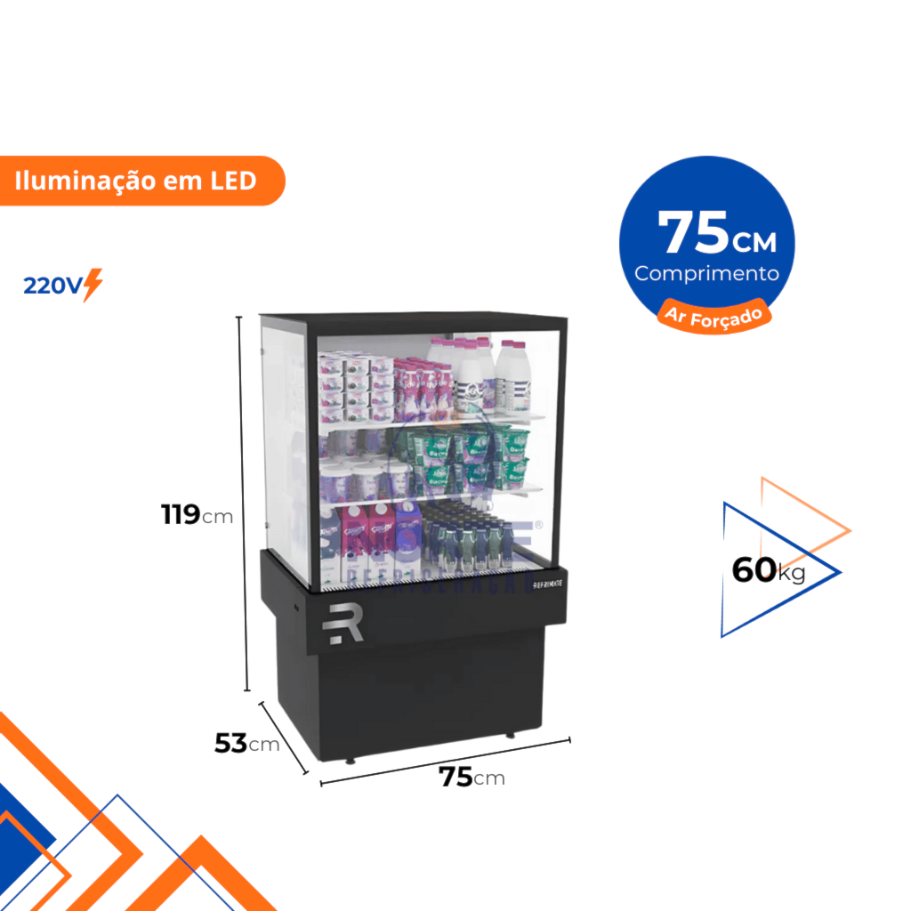 Vitrine Refrigerada 75CM Refrimate Ar Forçado 220V Preto CVPRAF 750 - Imagem 2