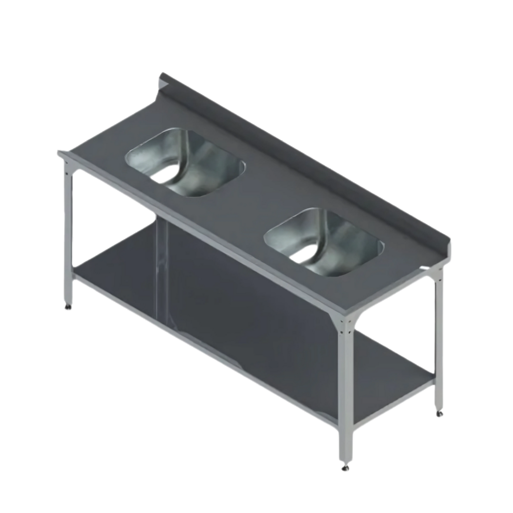 Pia Inox Industrial 90X190X70CM MVE-1900 Edanca com 2 Cubas e Prateleira
