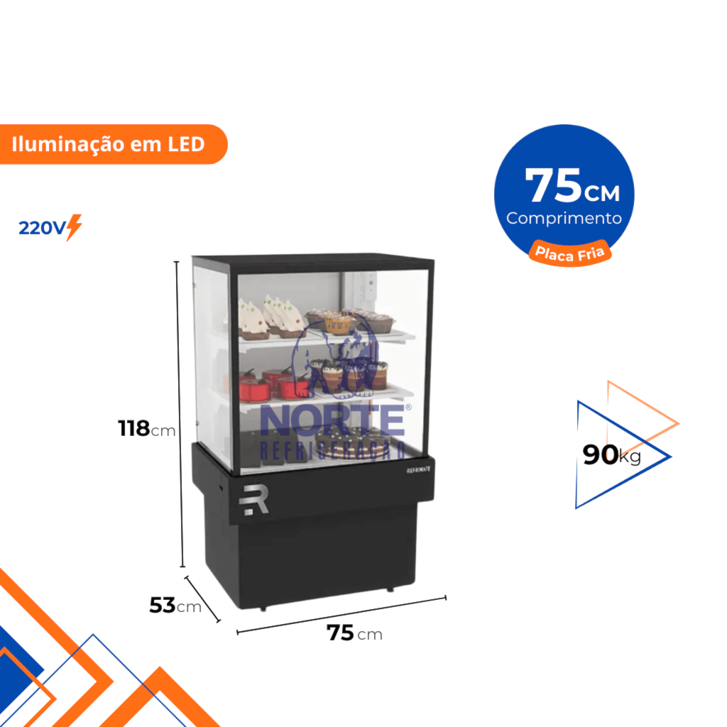 Vitrine Refrigerada 75CM Refrimate 2 Placas Frias 127V Preto CVPR2P 750 - Imagem 2