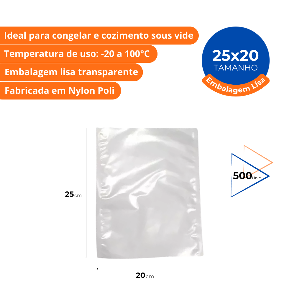 Saco para Seladora a Vácuo Selovac 20x25cm Liso Transparente Pacote c/ 500 Unidades LNS-LT16 - Imagem 2