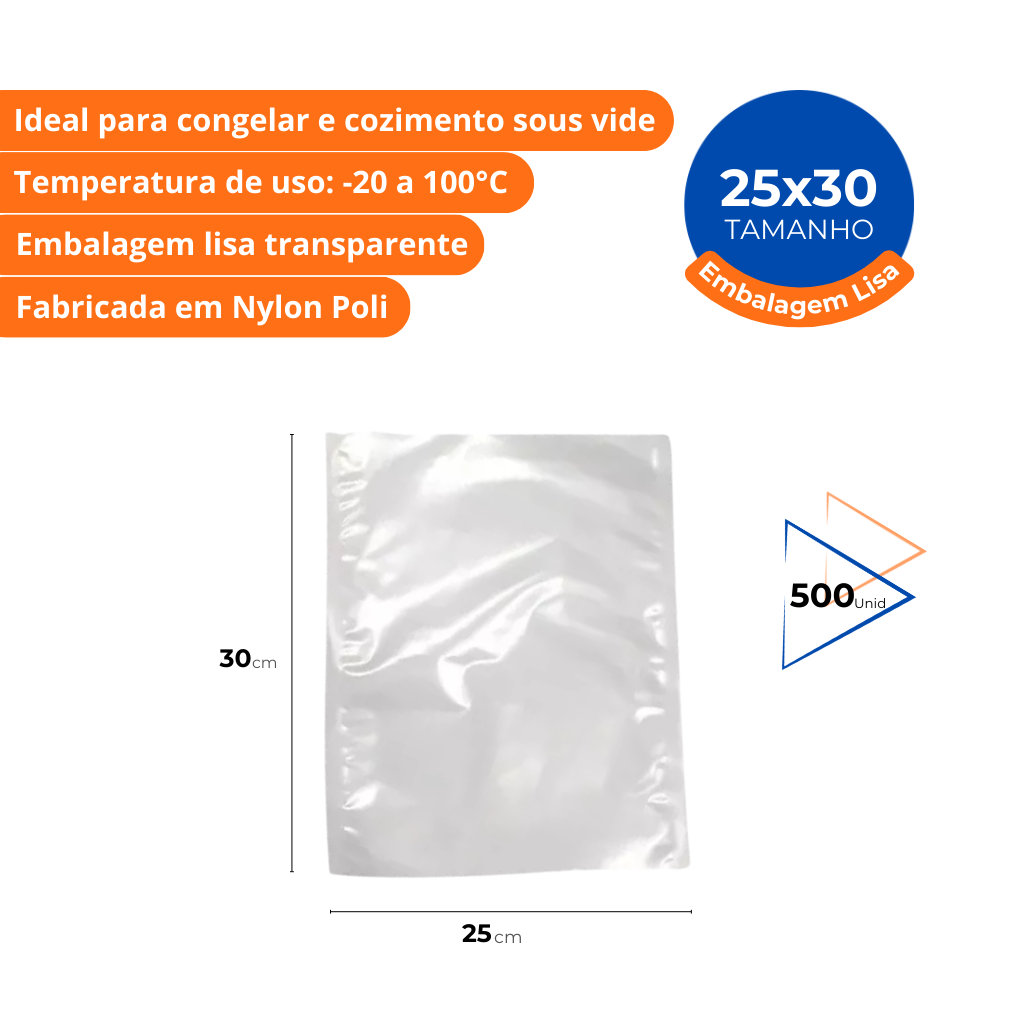 Saco para Seladora a Vácuo Selovac 25x30cm Liso Transparente Pacote c/ 500 Unidades LNS-LT18 - Imagem 2