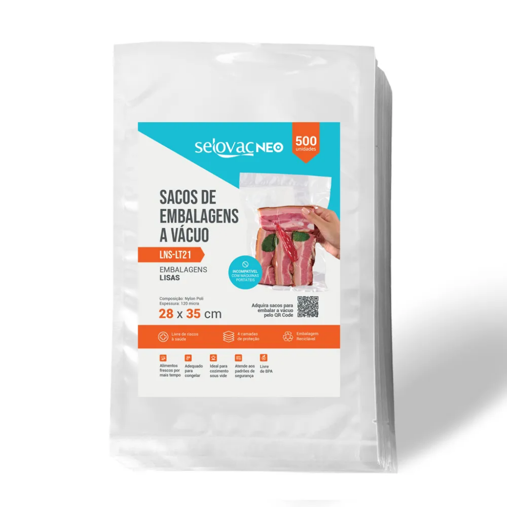 Saco para Seladora a Vácuo Selovac 28x35cm Liso Transparente Pacote c/ 500 Unidades LNS-LT21