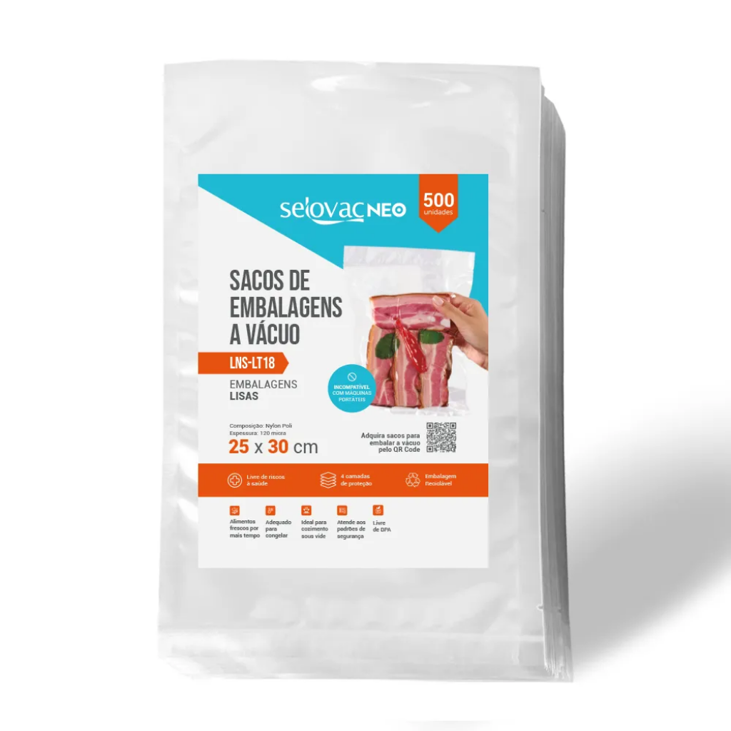 Saco para Seladora a Vácuo Selovac 15X20cm Liso Transparente Pacote c/ 500 Unidades LNS-LT21