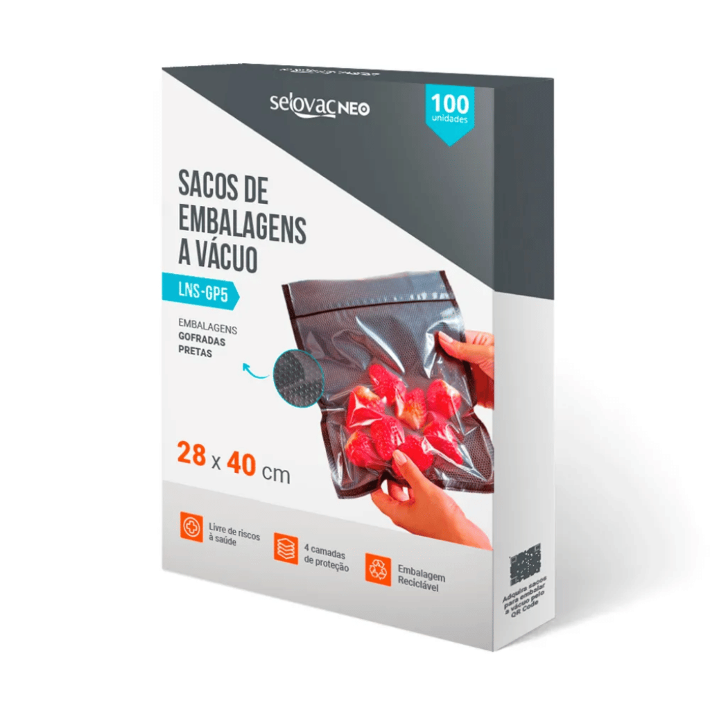 Saco para Seladora a Vácuo Selovac 28x40cm Gofrado Transparente e Preto Caixa c/ 100 Unidades LNS-GP5