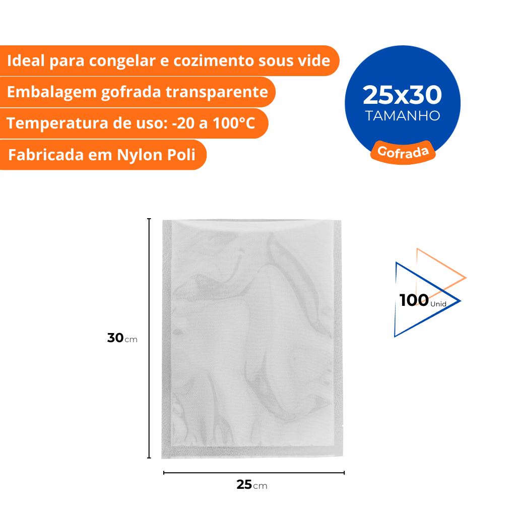 Saco para Seladora a Vácuo Selovac 25x30cm Gofrado Transparente Caixa c/ 100 Unidades LNS-GT4 - Imagem 2