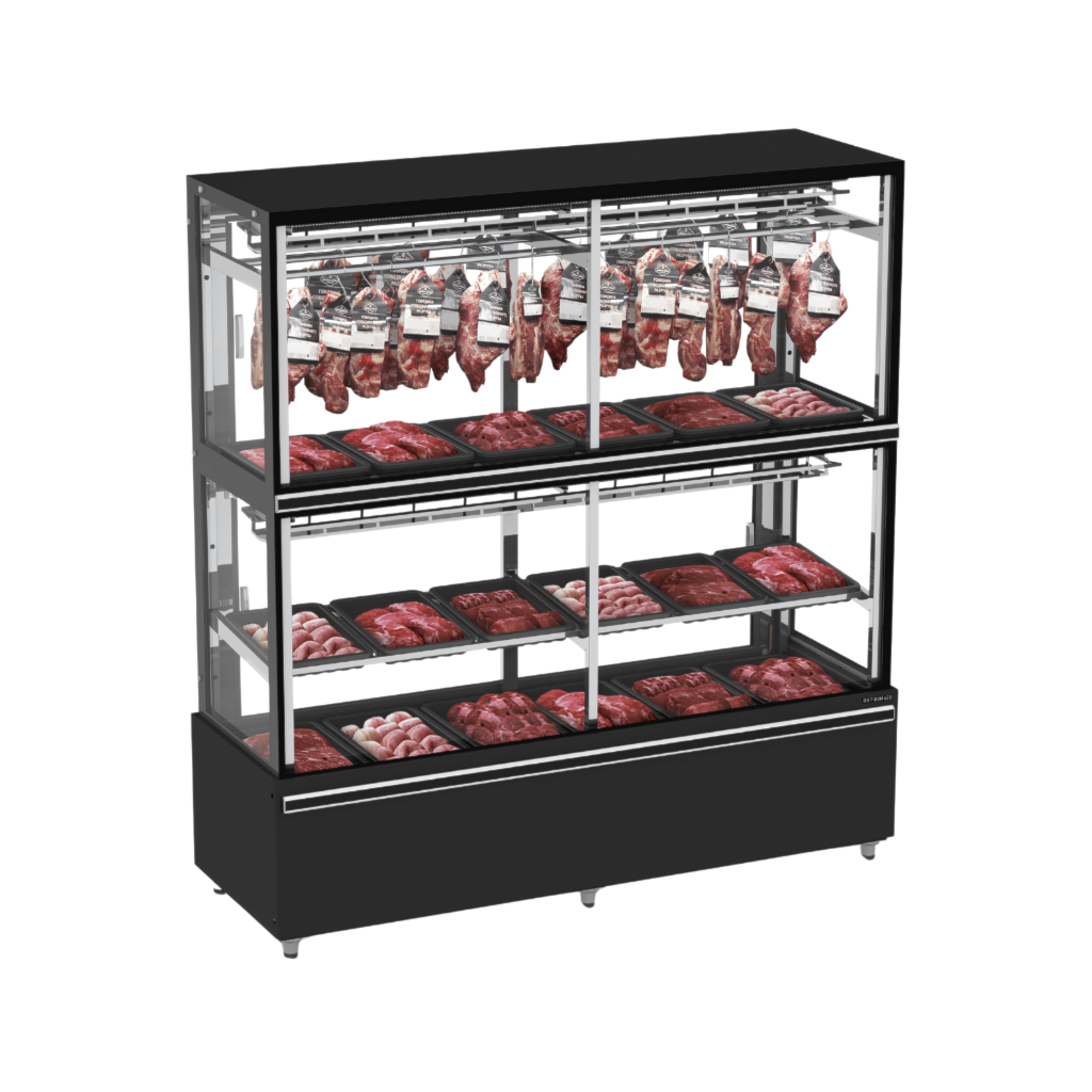 Expositor de Carne 200CM EAVTA-2000-R05 com Gancheira e Prateleira Refrimate Top Ar Forçado 220V Preto