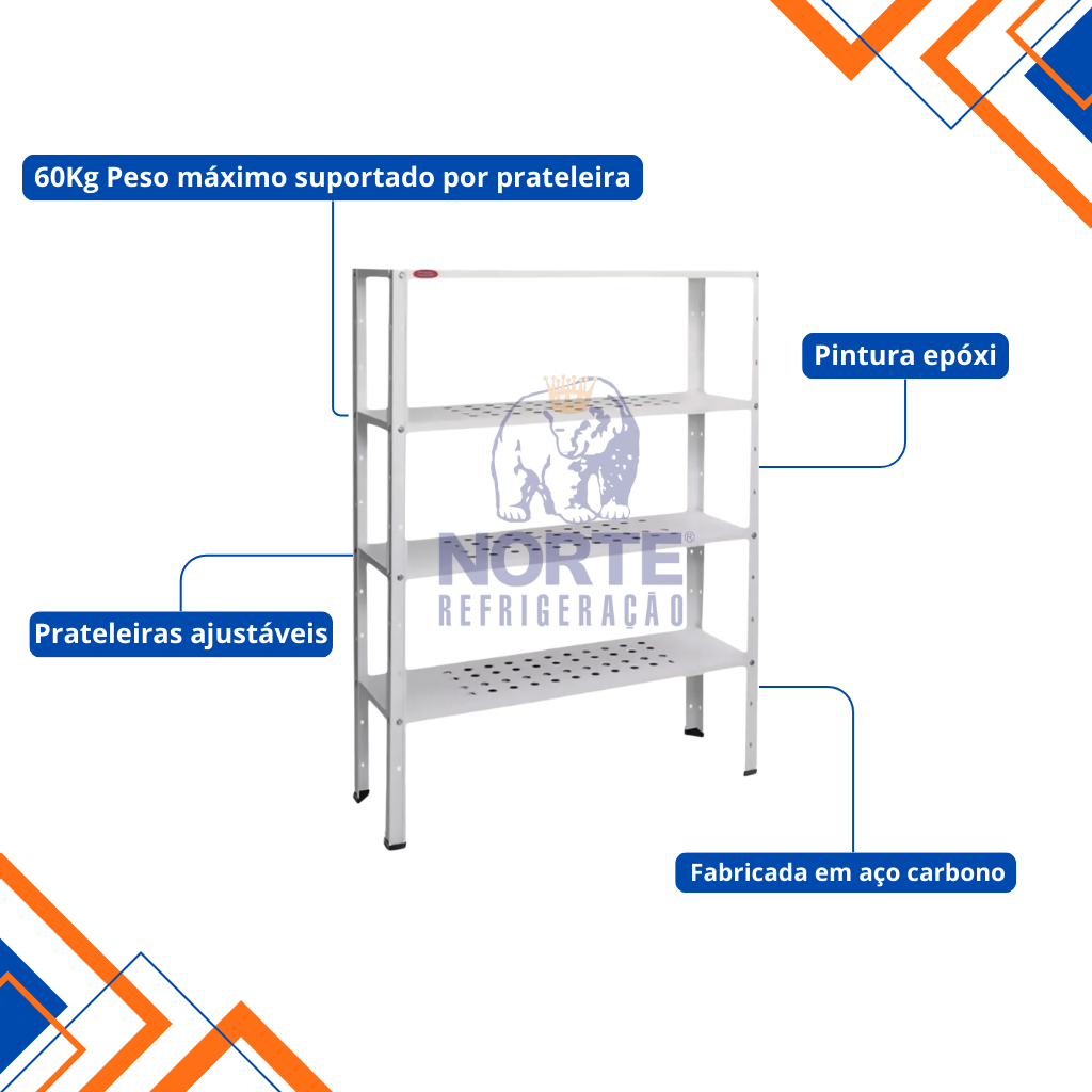 Estante Epóxi 4 Prateleiras Até 60Kg Imeca 180x140x50CM 1048 - Imagem 3