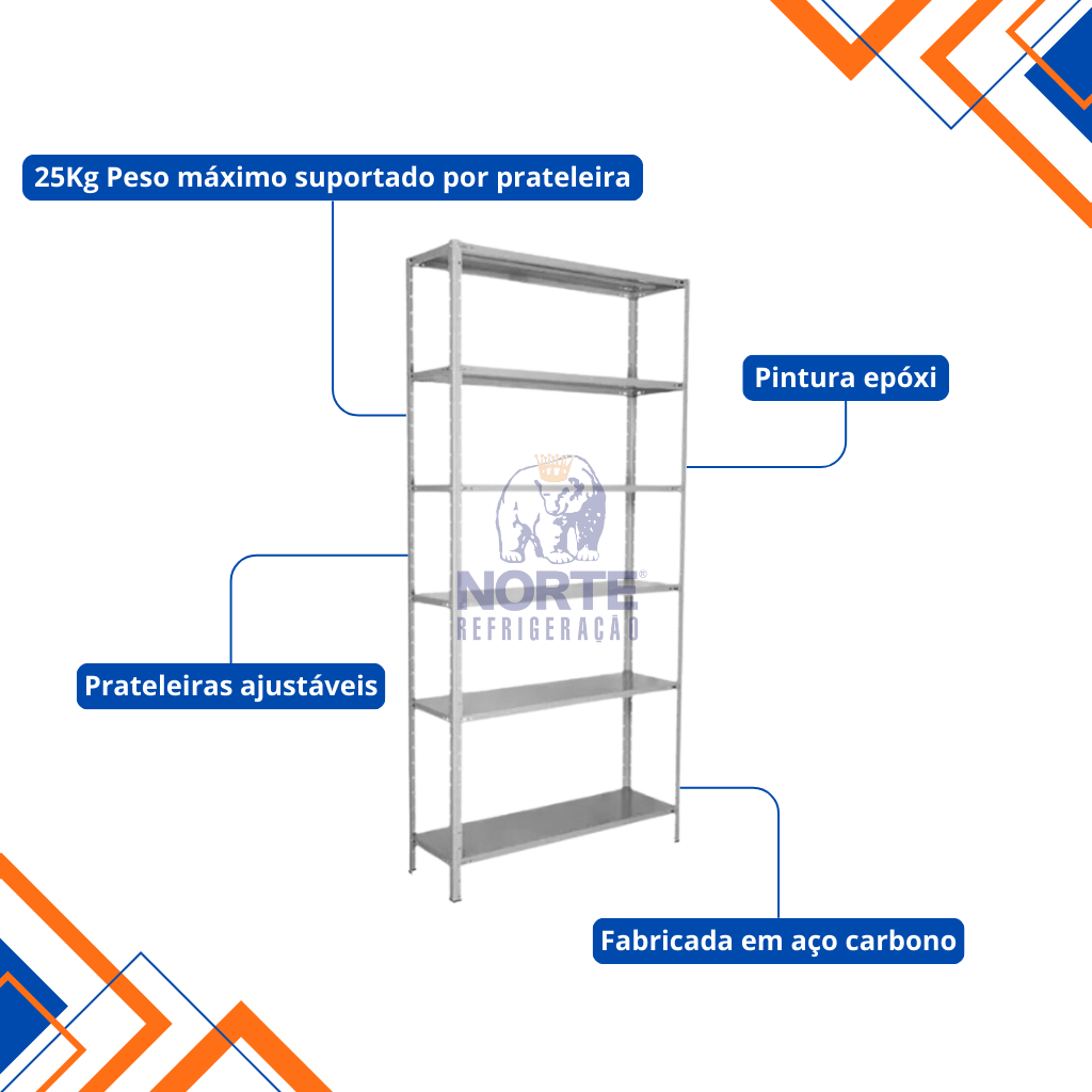 Estante Epóxi 6 Prateleiras Até 25Kg Só Aço 200x92x40CM PA 7029 - Imagem 3