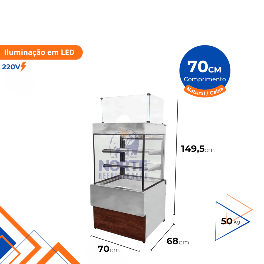 Vitrine Natural com Caixa 70CM Iglu em Inox 220V - Imagem 2