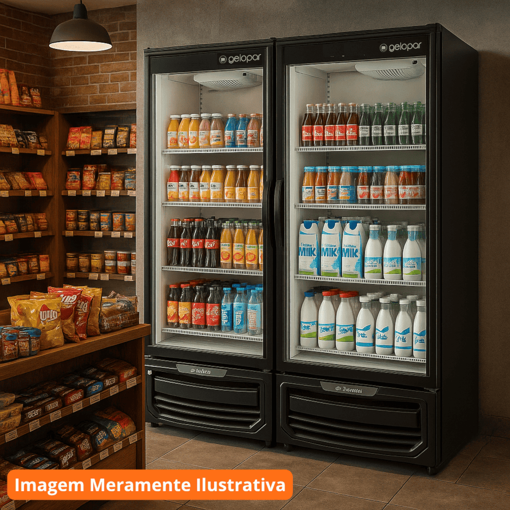 Expositor Vertical Refrigerado Auto Serviço 2 Portas 950L GCVR-950-PR Ar Forçado Gelopar 220V Preto - Imagem 2