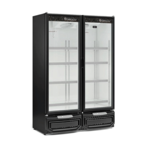 Expositor Vertical Refrigerado Auto Serviço 2 Portas 950L GCVR-950-PR Ar Forçado Gelopar 220V Preto