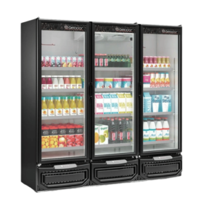 Expositor Vertical Refrigerado Auto Serviço 3 Portas 1450L GCVR-1450-PR Ar Forçado Gelopar 220V Preto