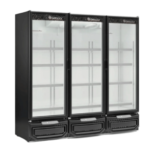 Expositor Vertical Refrigerado Cervejeira Auto Serviço 3 Portas 1450L GCBC-1450PR Ar Forçado 220V Preto