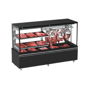 Expositor de Carne 200CM EAVTM-2000-R05 com Gancheira e Prateleira Refrimate Top Ar Forçado 220V Preto