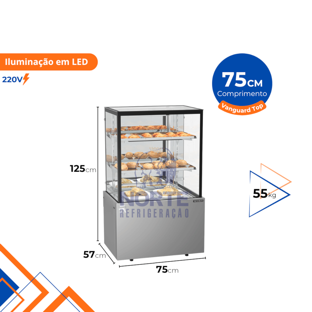 Vitrine Estufa Tampo em Vidro 75CM Refrimate Inox 220V CVTQ 750 - Imagem 2