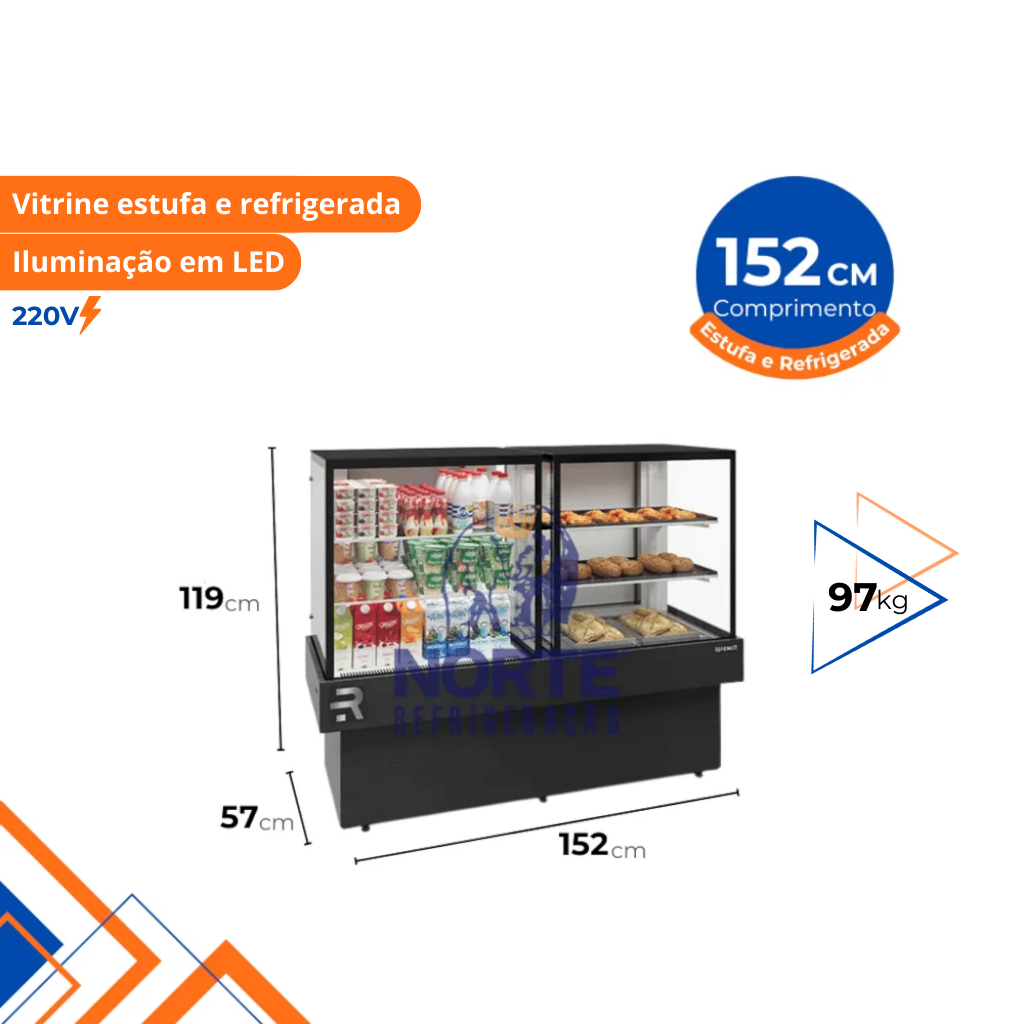 Vitrine Estufa e Refrigerada 152CM Refrimate Ar Forçado 220V Preto CVPDRQ 1525 - Imagem 2