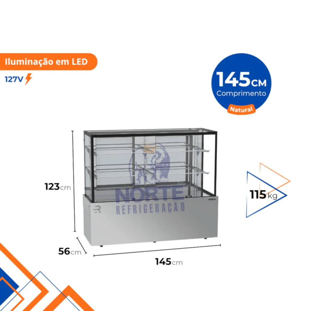 Vitrine Natural Seca Tampo em Vidro 145CM Refrimate 127V Inox CVTS 1450 - Imagem 2