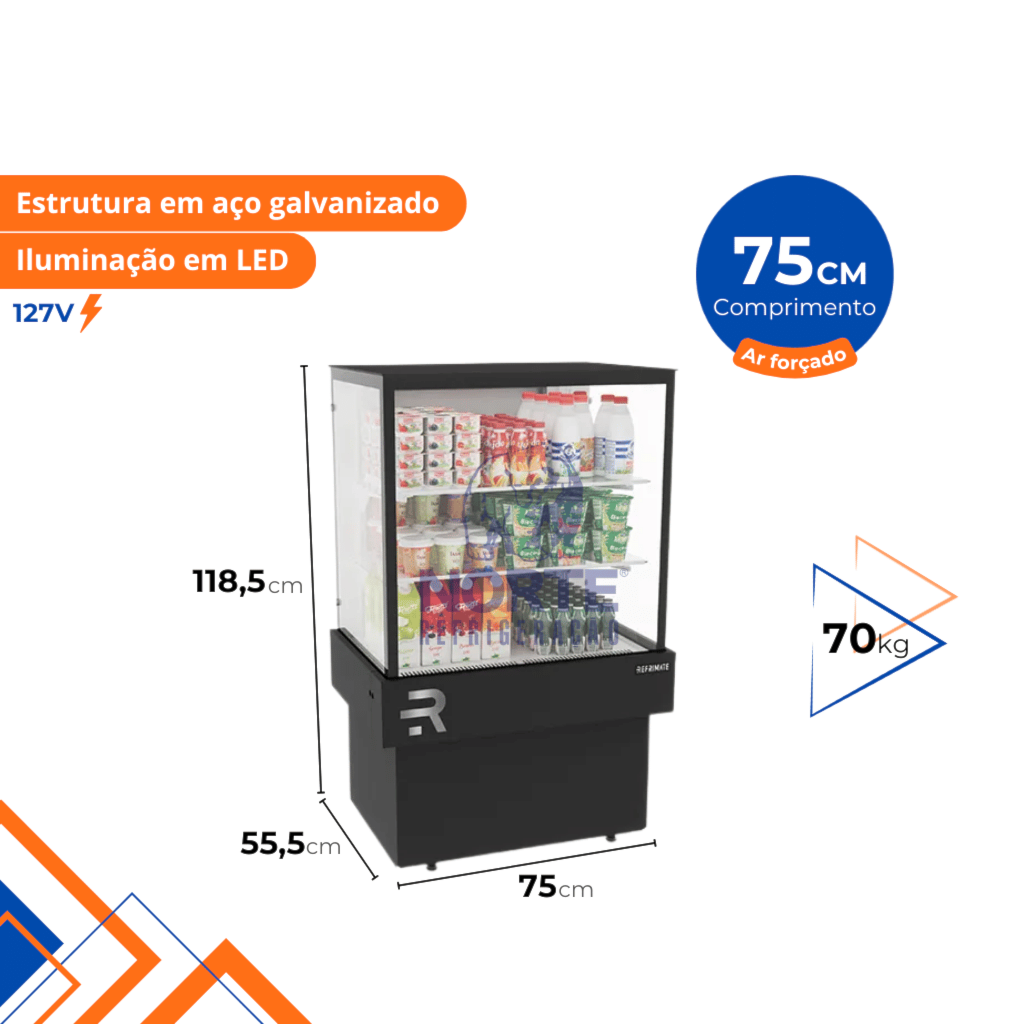Vitrine Refrigerada 75CM Refrimate Ar Forçado 127V Preto CVPRAF750-R05 - Imagem 2