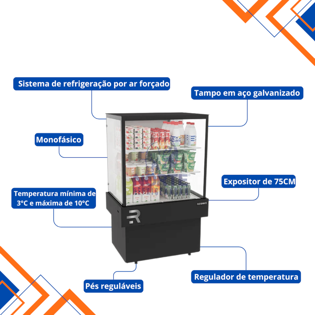 Vitrine Refrigerada 75CM Refrimate Ar Forçado 127V Preto CVPRAF750-R05 - Imagem 3