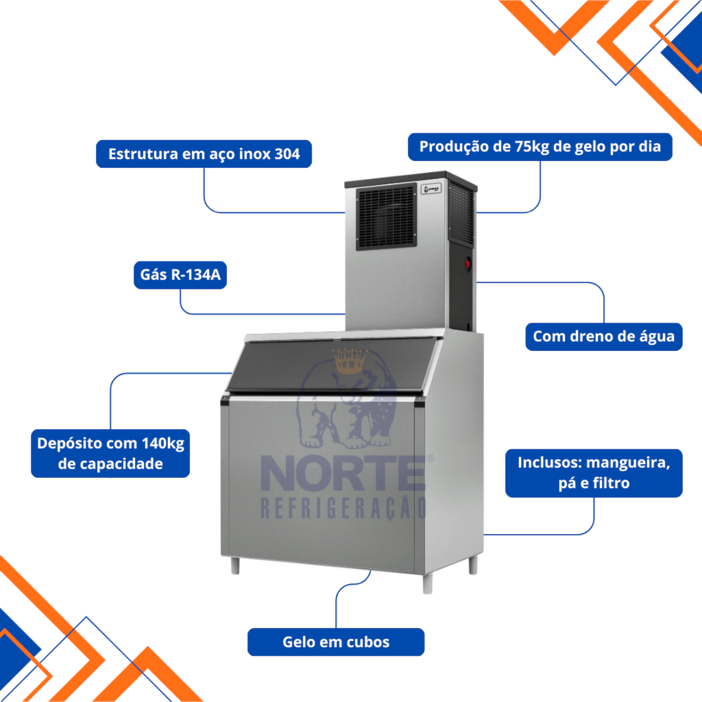 Máquina de Gelo Modular em Cubo 75KG/24H Everest 220V EGC-75M com Depósito EDG-140 - Imagem 3