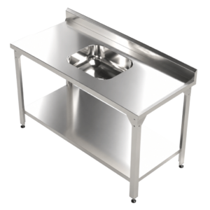 Pia Inox Industrial 90x150x70CM MVEC-1500-PL Edanca com 1 Cuba e Prateleira